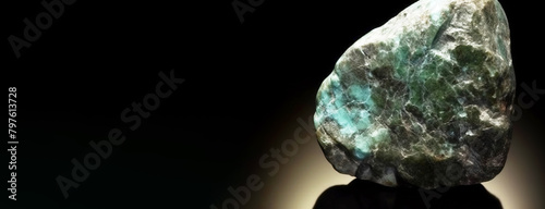 Rashleighite is a rare precious natural stone on a black background. AI generated. Header banner mockup with space.