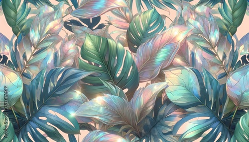 Shimmering pastel foliage with iridescent tones, ideal for dreamy backgrounds and soft design concepts.
