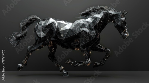 Abstract polygonal 3d image of horse shape on black