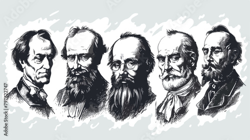 Vector hand drawn doodle portraits of famous russian