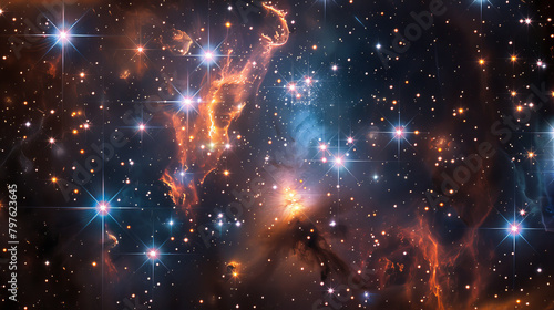 A vibrant stellar nursery inside a luminous and colorful cosmic nebula, sparkling with stars.