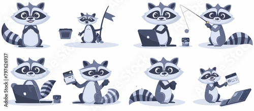 a raccoon is sitting and holding a laptop