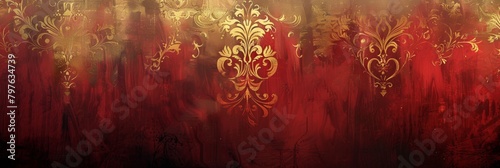 gold and red damask pattern with ornament
