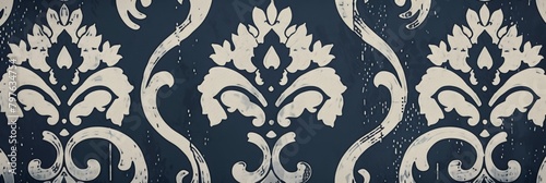 Royal blue and silver damask designs dominate this wallpaper, radiating nobility and grandeur for luxurious spaces.
