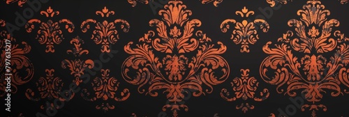 Exquisite orange damask designs flourish on a navy backdrop, perfect for adding a regal touch to decor.
