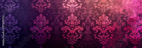 A seamless damask pattern transitions from deep purple to magenta, creating a rich gradient.
