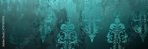 A sophisticated deep teal damask pattern perfect for creating a sense of depth and luxury in any space.