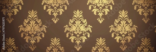 A splendid array of golden damask patterns spread over a chocolate brown canvas, evoking classic luxury.