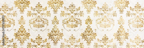Timeless gold damask patterns on a linen-like texture bring a touch of classic elegance to any space.