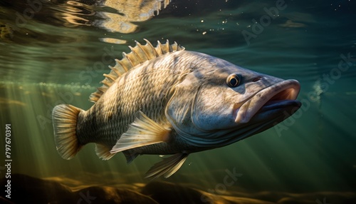 Large Barramundi Fish With Mouth Open in Water