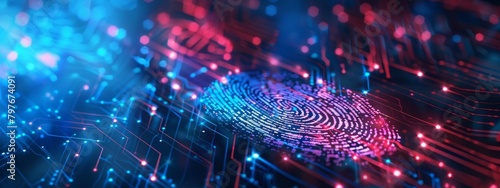 Fingerprint recognition security concept. Abstract digital futuristic background.