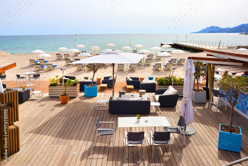 Street cafe near beach in Cannes, France