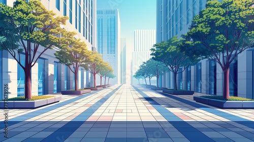 Grid Structure: A vector illustration of a city plaza