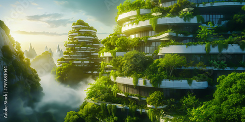 Sustainable Development Program in a Modern City. Climate Change Action, Sustainable Living, Urban Forest, Smart Infrastructure, Ecology. Resolving Urbanization and Pollution. Nature, Oxygen,Wellbeing