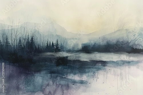 Soft, sweeping watercolors create an abstract landscape of sadness, subtle yet profoundly moving