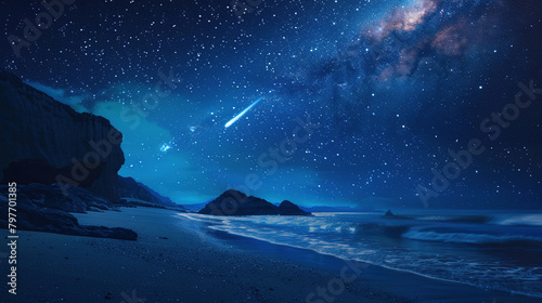 Beach at night, there is milky way in the beautiful sky