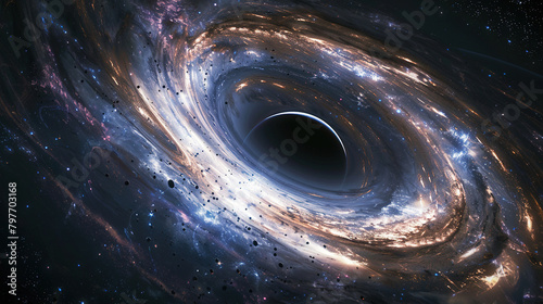Spiral galaxy with black hole in space