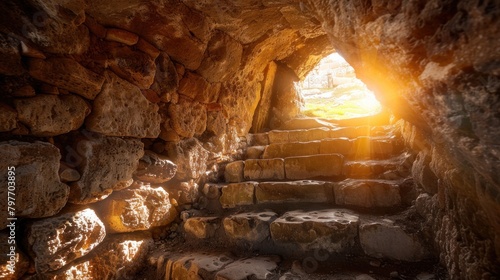 Ancient stone cave tomb symbolizing resurrection of Jesus Christ