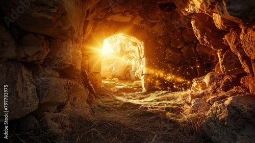 Empty Tomb with Light Streaming from Within, Representing Easter Resurrection