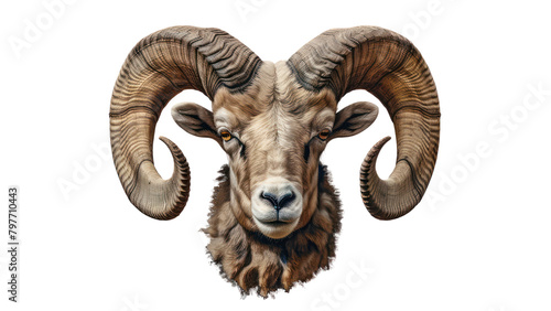 A ram's head with a white background