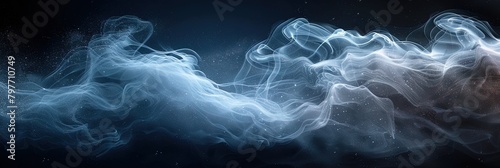 Surreal digital art: sound waves materialize as swirling dust against a dark backd