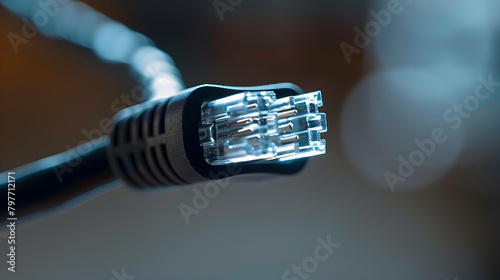 A Close-Up Snapshot of an Ordinary Yet Intricate RJ11 Telephone Cable Against a Muted Background