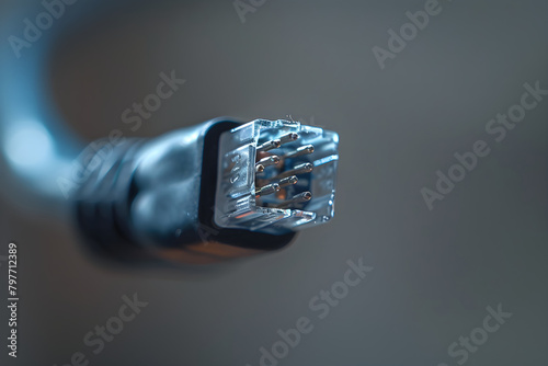 A Close-Up Snapshot of an Ordinary Yet Intricate RJ11 Telephone Cable Against a Muted Background
