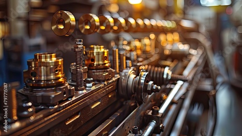 Close-up of engine parts in a mechanical workshop