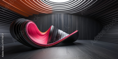 Edler Sessel in schwarzer mit roter Farbe und futuristischer Form und Design als Produktfotografie, ai generativ