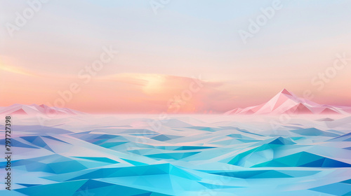 Ocean Blue and Dusty Pink Polygon Background