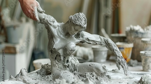 a sculpture in the process of being carved, with the artist sculpting a figure that is reaching upward, symbolizing the development and growth inherent in leadership
