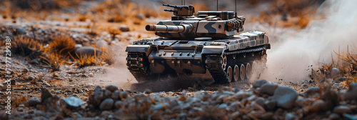 Intricate RC Tank in an Action-Packed Terrain Adventure: A Display of Cunning Design and Superior Control.
