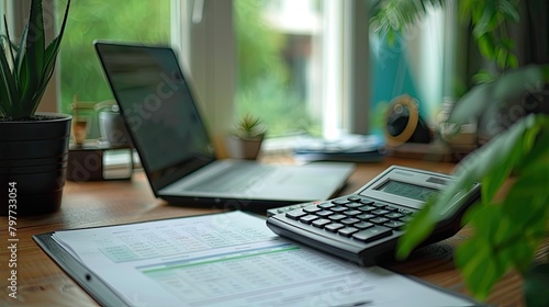 Calculator and documents on a desk, depicting financial planning