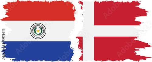 Denmark and Paraguay grunge flags connection vector