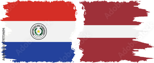 Latvia and Paraguay grunge flags connection vector
