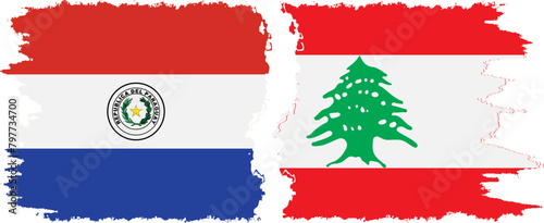 Lebanon and Paraguay grunge flags connection vector