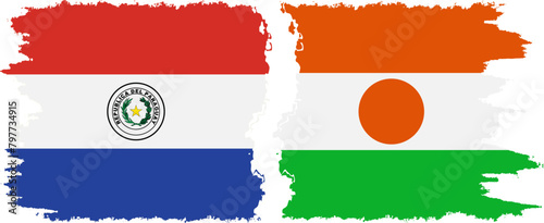Niger and Paraguay grunge flags connection vector