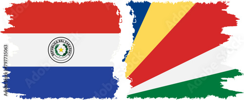 Seychelles and Paraguay grunge flags connection vector