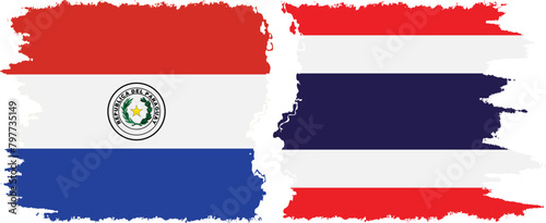 Thailand and Paraguay grunge flags connection vector