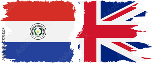 UK and Paraguay grunge flags connection vector