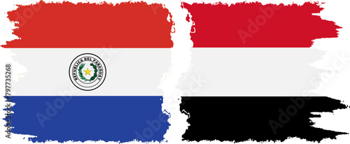 Yemen and Paraguay grunge flags connection vector