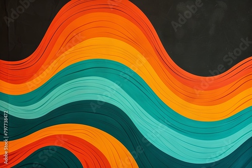 Psychedelic 70s Party Poster: Dynamic Retro Gradient Orange Teal Waves on Black