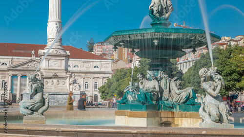 Fountain in the Rossio Square or Pedro IV Square timelapse