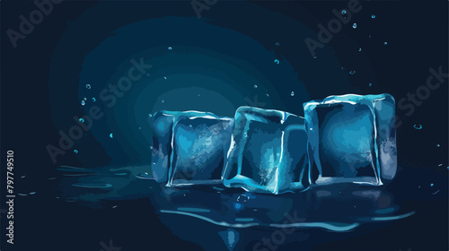 Ice cubes on dark background Vector illustration. 