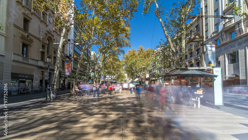 La Rambla street in Barcelona timelapse hyperlapse, Spain.