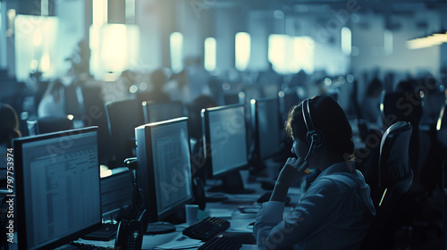 Visualize a bustling call center where agents handle inquiries with speed and professionalism.