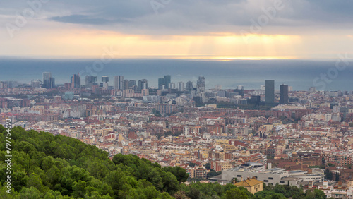 Panorama of Barcelona timelapse, Spain, viewed from the Bunkers of Carmel