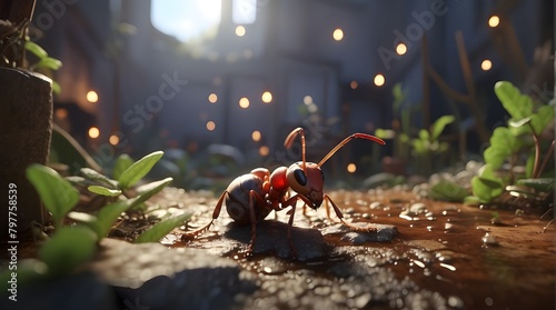 Detailed "Ant's Labor": Show the industrious ant painstakingly building a stronghold to fend off the impending winter.Display the ant's unflinching resolve and ceaseless diligence. (Cinematic: Display