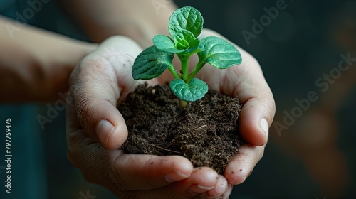 Hand nurturing a small plant