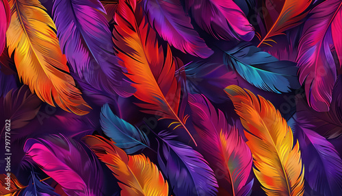 vibrant multicolored feathers seamless pattern for textile design